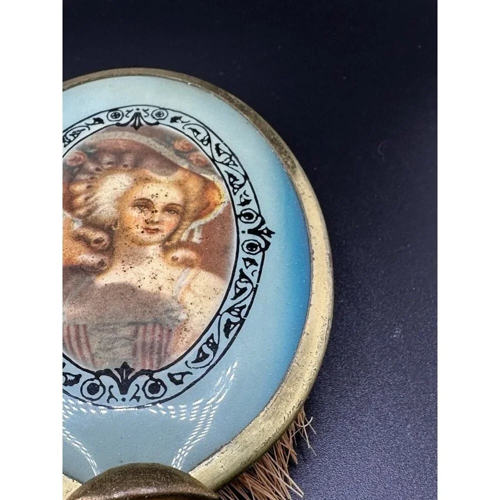 Vtg Antique French Lady Marie Antoinette‎ Boudoir Long Handle Brush 1920s Coarse